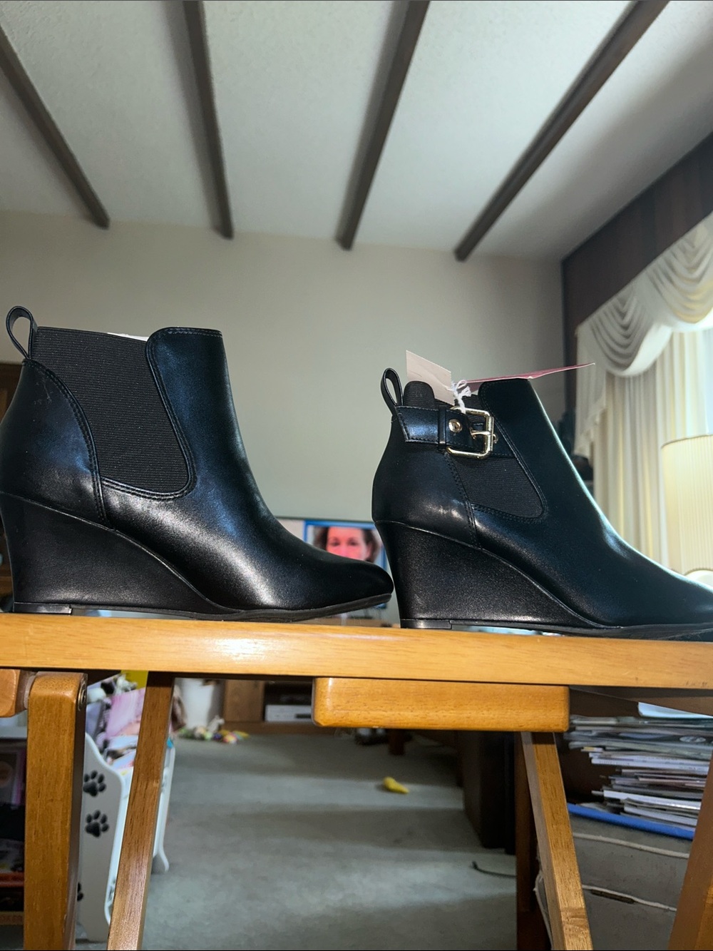 Dexflex Black Wedge Ankle Boots with Buckle - Women’s Chelsea Style